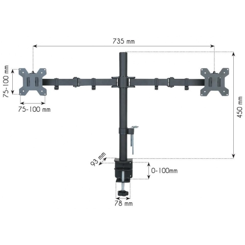 Podwójne Ramię Biurkowe 2x Led/lcd 13-27 Cali 20kg Obrotowe